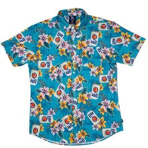 Miller Lite Valor Large Hawaiian Button Down Camp Shirt Party Beach Coastal